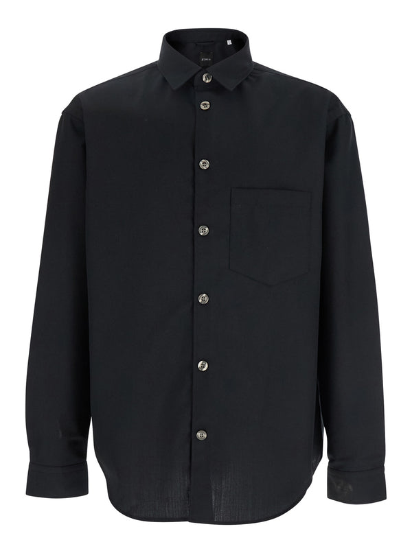 Black Shirt With Classic Collar Virgin Wool Blend Polyester