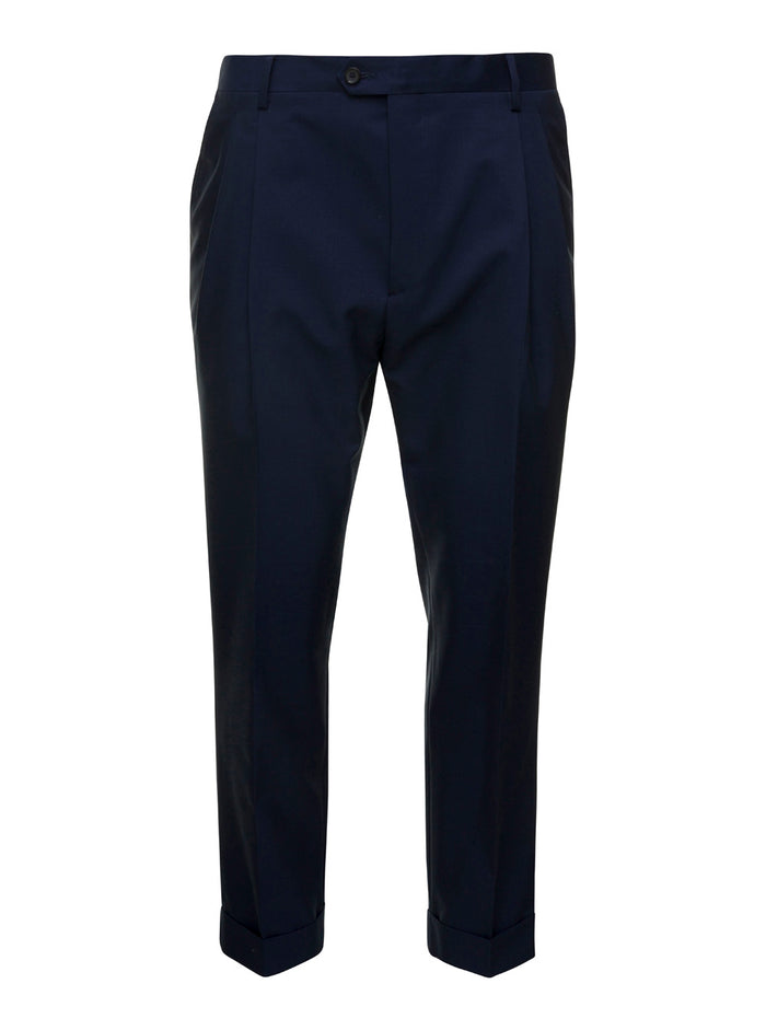 Blue Tailored Trousers in Wool Blend Man Blu Virgin Cotton