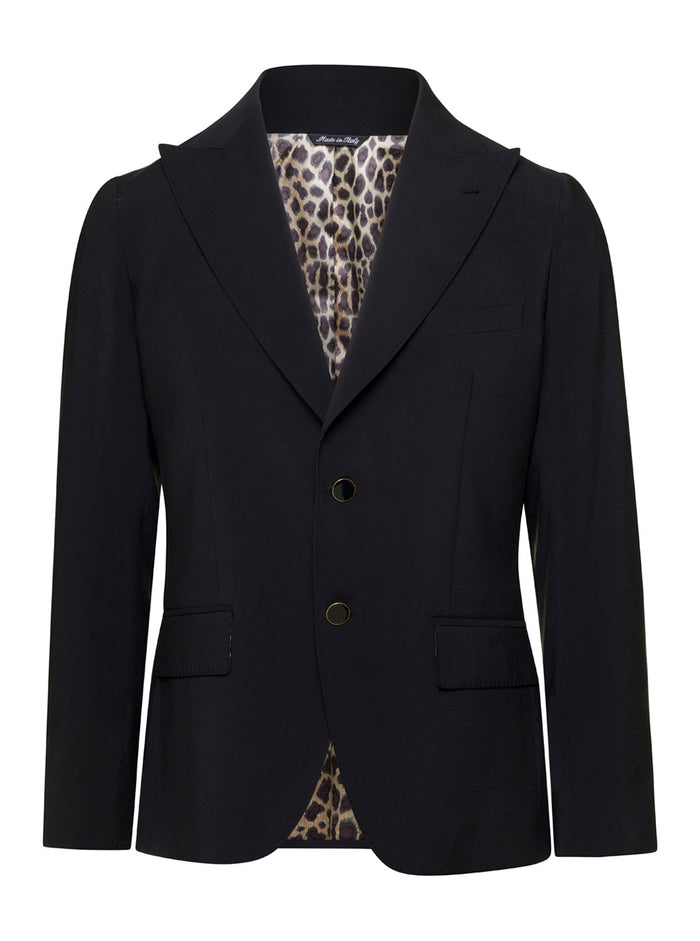 Black Single-Breasted Blazer in Viscose Blend Man Polyester Blazers