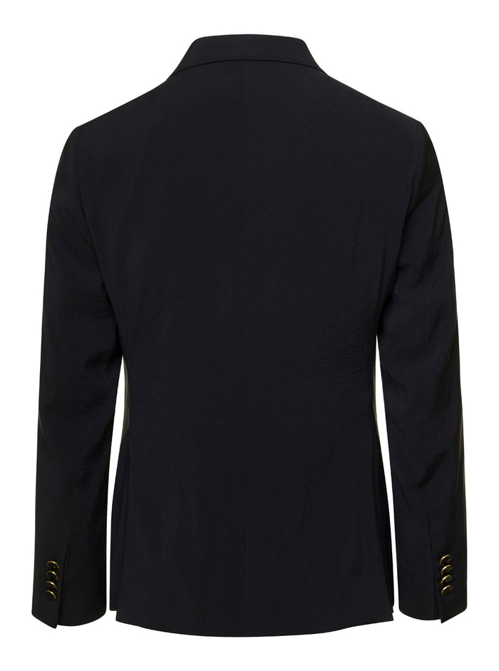 Black Single-Breasted Blazer in Viscose Blend Man Polyester Blazers