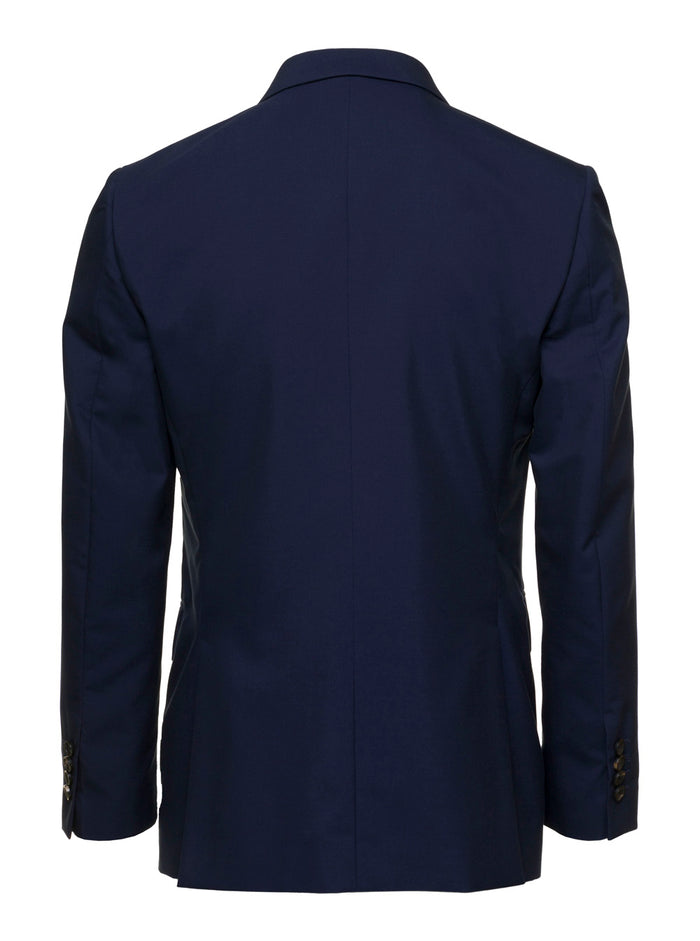 Blue Double-breasted Blazer with Pointed Reverses in Wool and Cotton Blend Man Blu Virgin Blazers