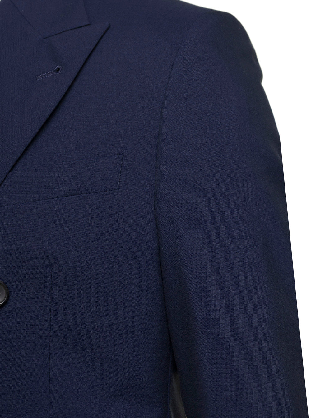 Blue Double-breasted Blazer with Pointed Reverses in Wool and Cotton Blend Man Blu Virgin Blazers
