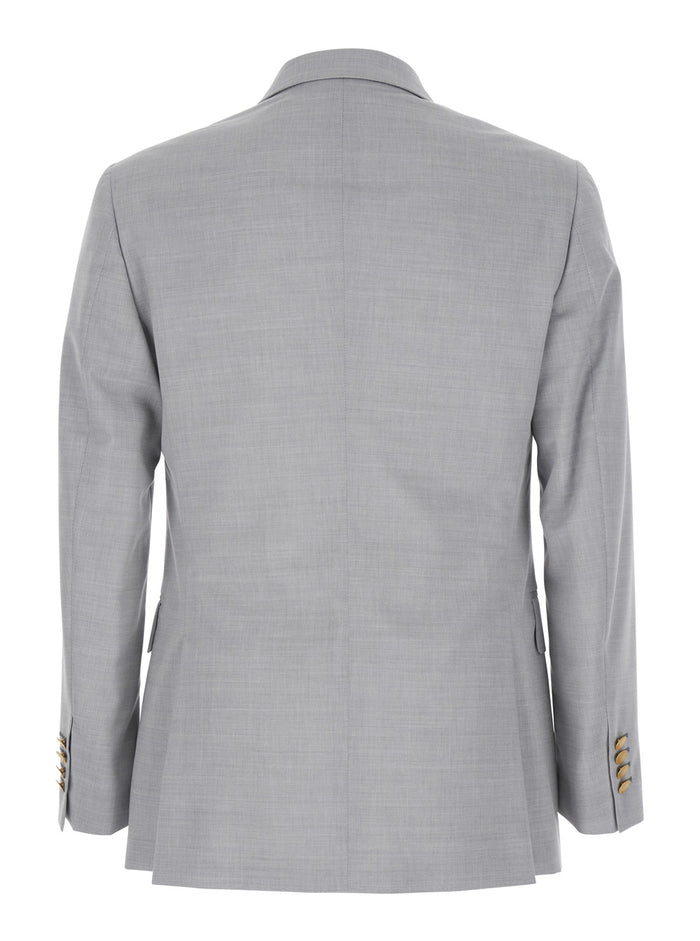 Grey Double Breasted Jacket with Peak Lapels in Virgin Wool and Cotton Blend Woman Blazers