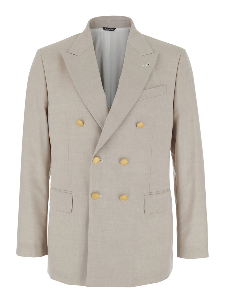 Beige Double Breasted Virgin Wool Jacket Blazers