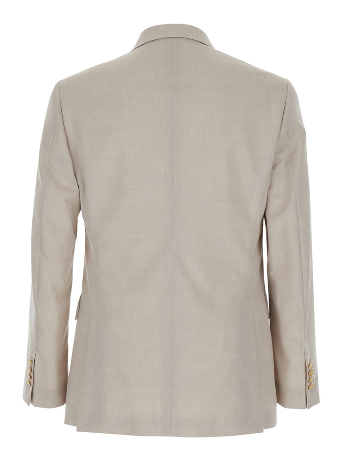 Beige Double Breasted Jacket with Peak Lapels in Virgin Wool and Cotton Blend Woman Blazers