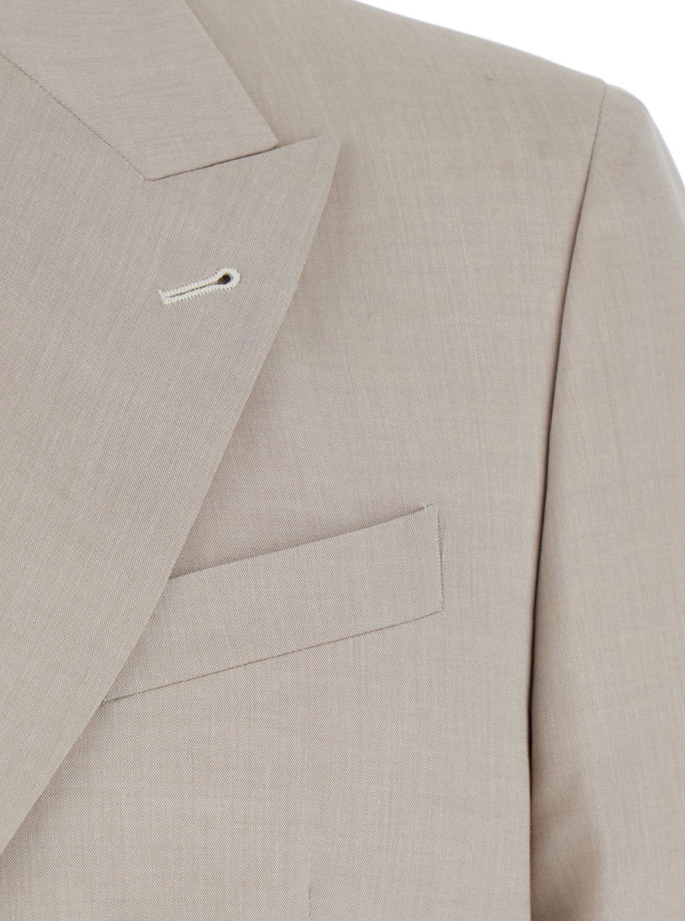 Beige Double Breasted Jacket with Peak Lapels in Virgin Wool and Cotton Blend Woman Blazers