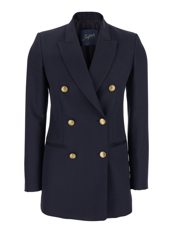 Betty Blue Jacket With Shoulder Pads And Metallic Buttons Virgin Wool Woman Blu Blazers