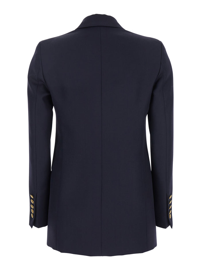 Betty Blue Jacket With Shoulder Pads And Metallic Buttons Virgin Wool Woman Blu Blazers