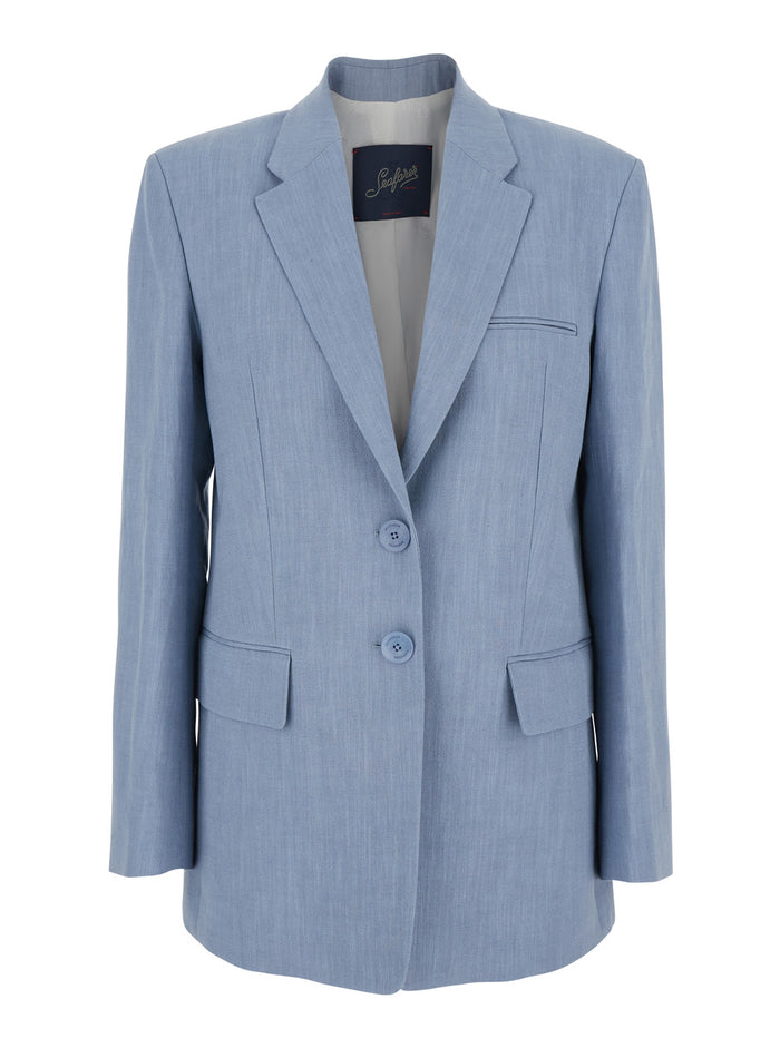 Light Blue Jacket With Classic Lapels And Chest Pocket Fabric Woman Blazers