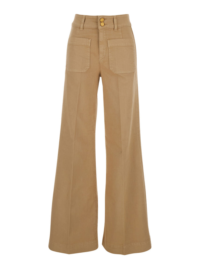 Jane Brown Pants With Patch Pockets On The Front And Logo Back Cotton Woman Jean