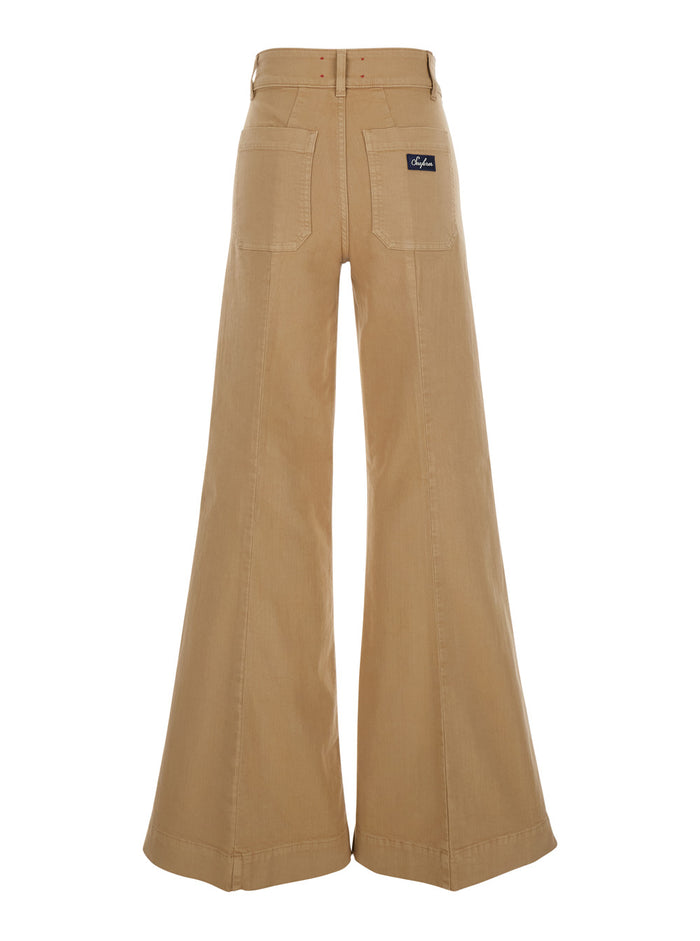Jane Brown Pants With Patch Pockets On The Front And Logo Back Cotton Woman Jean