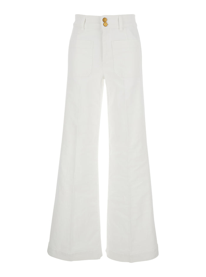 Jane White Pants With Patch Pockets On The Front And Logo Back Cotton Woman Jean