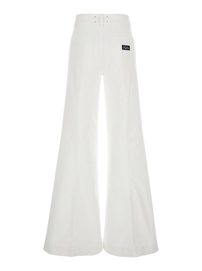Jane White Pants With Patch Pockets On The Front And Logo Back Cotton Woman Jean