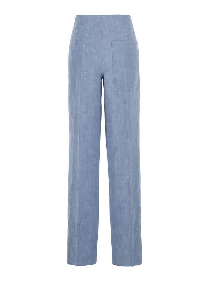 Colorado Light Blue Pants With Maxi Pocket Applied On The Back Fabric Woman Trousers