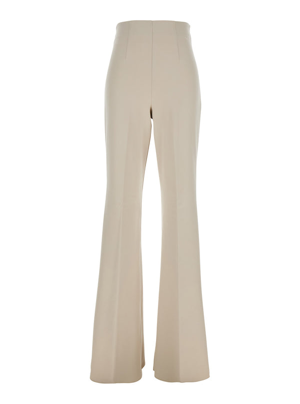 Beige Flared Pants Tech Fabric Polyamide Trousers