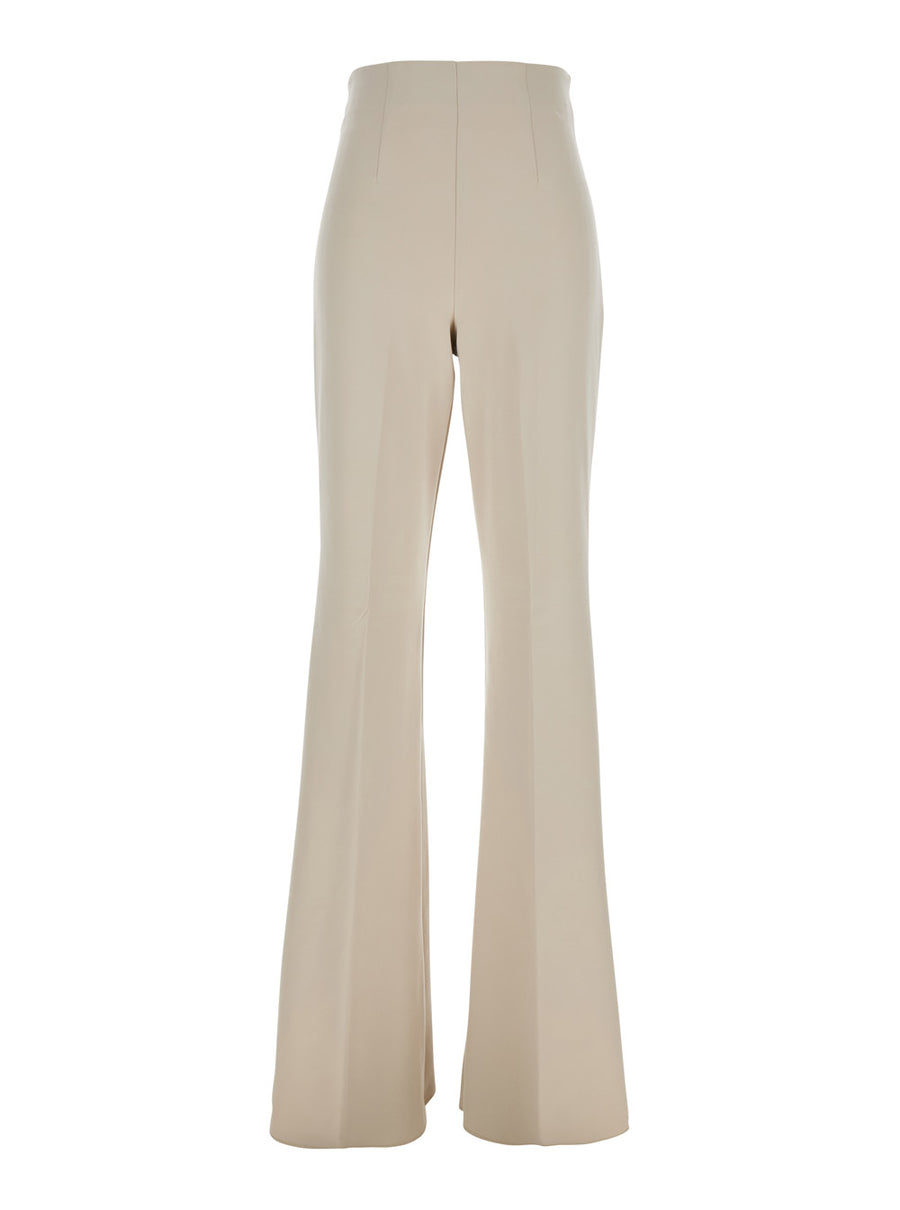 Beige Flared Pants Tech Fabric Polyamide Trousers