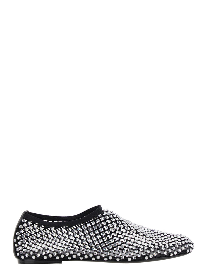 Silver Colored Ballet Flats With All-Over Rhinestone Embellishments Fabric Woman Metallic Ballerinas