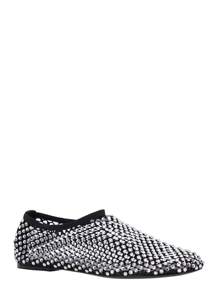 Silver Colored Ballet Flats With All-Over Rhinestone Embellishments Fabric Woman Metallic Ballerinas