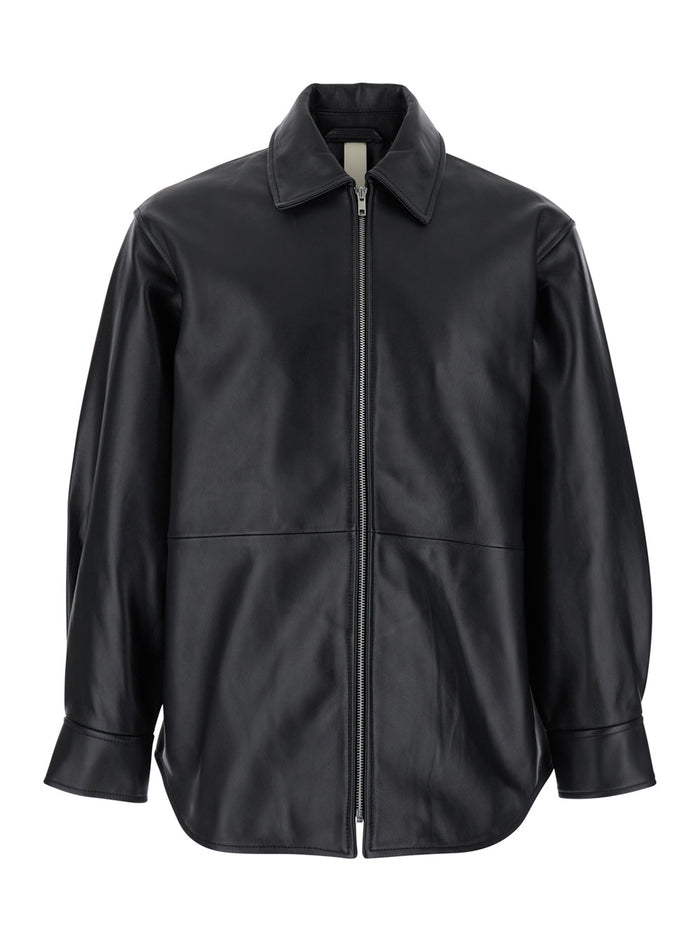 Black Jacket With Classic Collar And Dropped Shoulders Leather Man