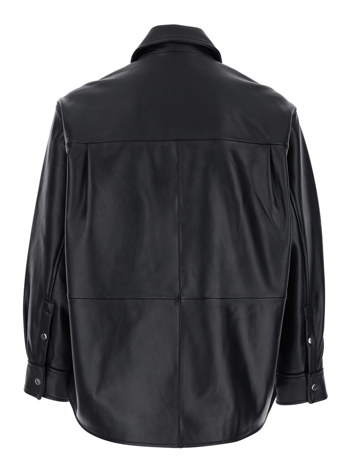 Black Jacket With Classic Collar And Dropped Shoulders Leather Man