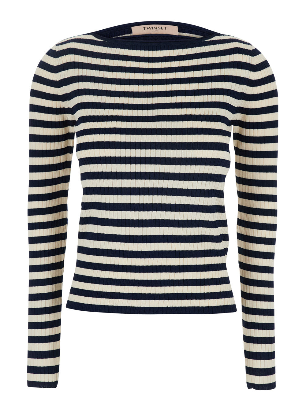 White And Black Top With Ribbed Design All-Over Striped Motif Viscose Woman White/black Polyamid Jersey