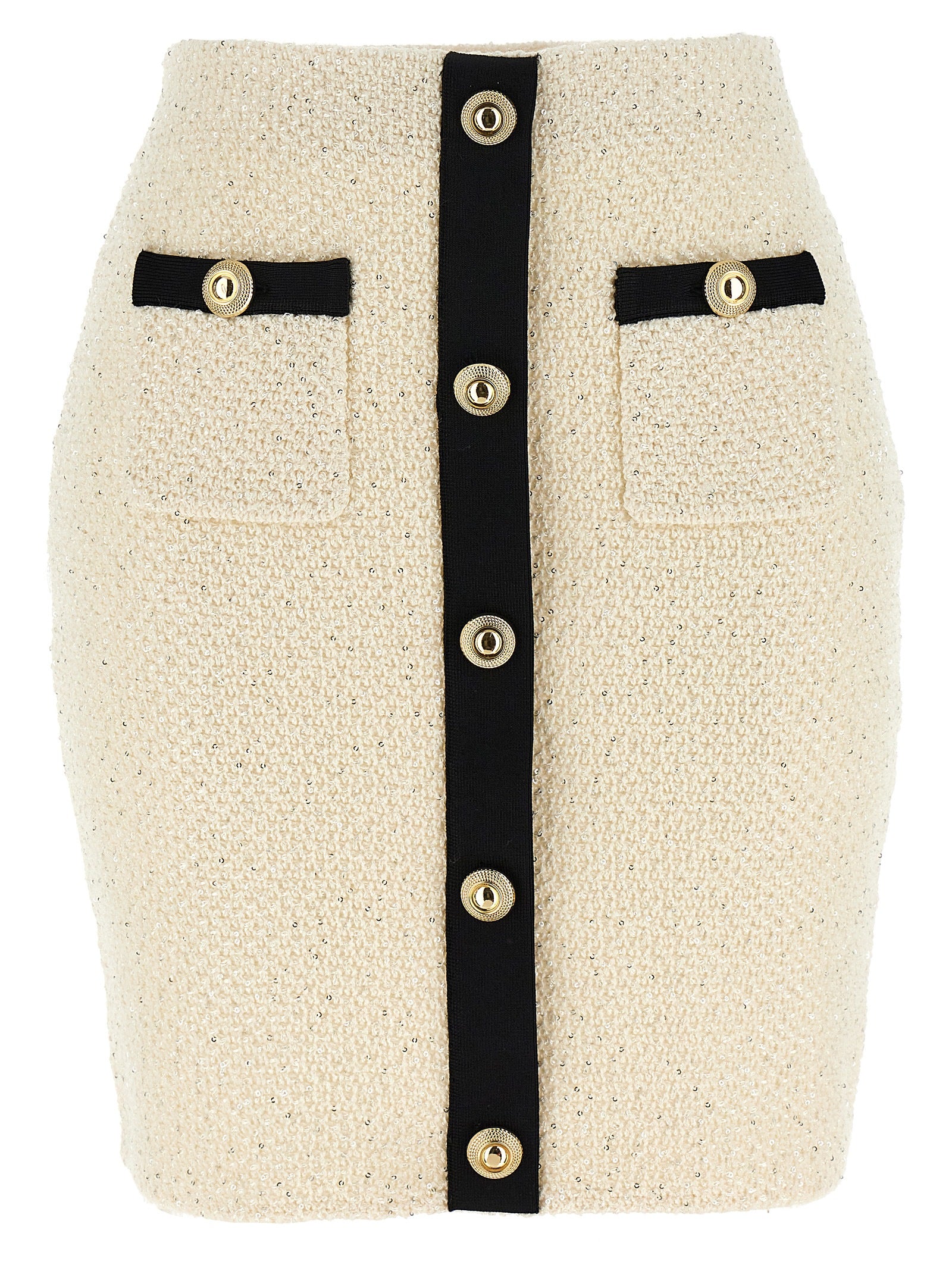 Cream Sequin Knit Mini skirt White/black Cotton Polyester Wool