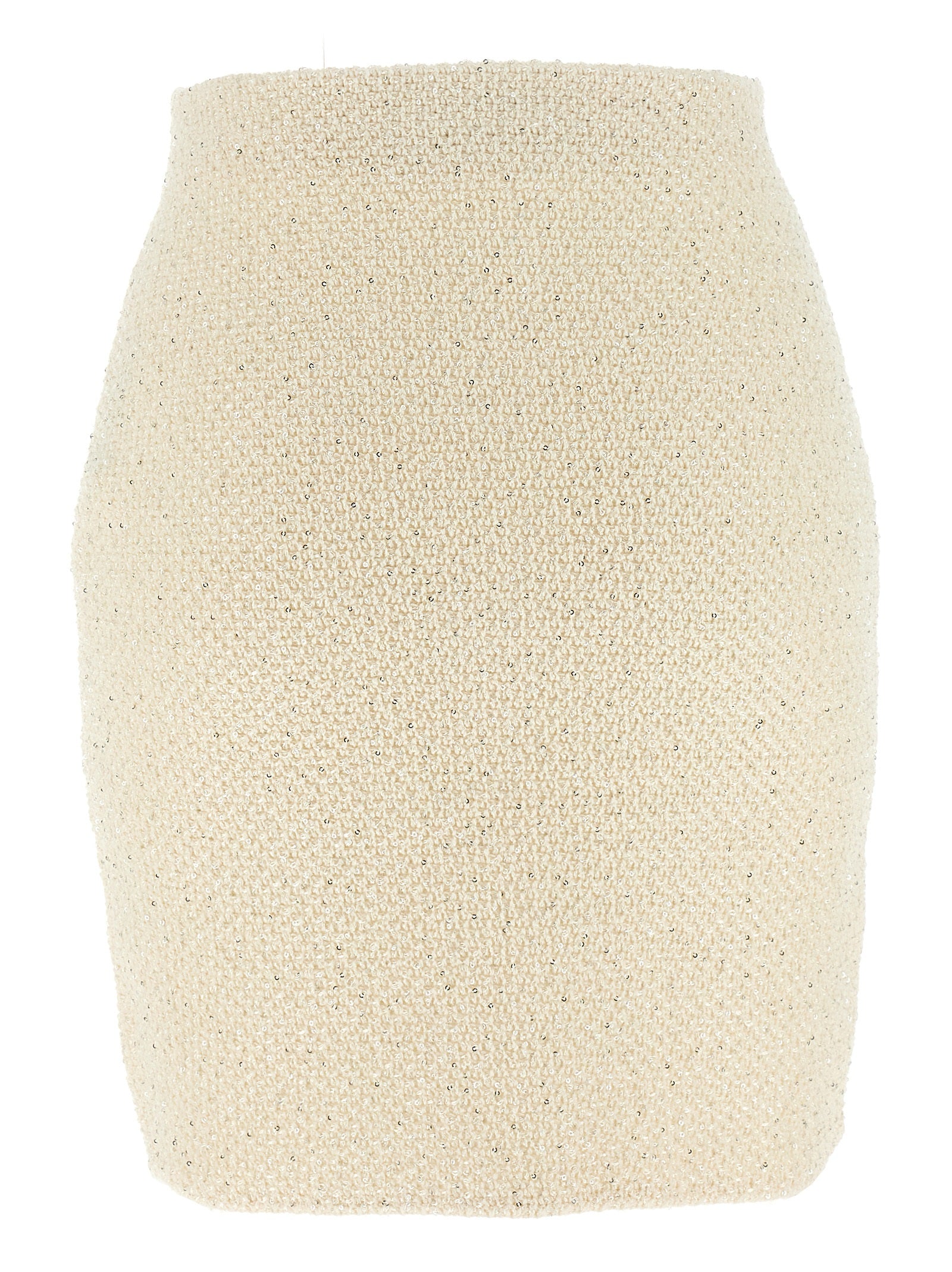 Cream Sequin Knit Mini skirt White/black Cotton Polyester Wool