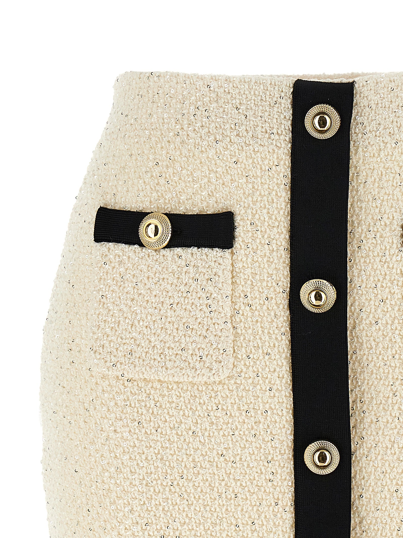 Cream Sequin Knit Mini skirt White/black Cotton Polyester Wool