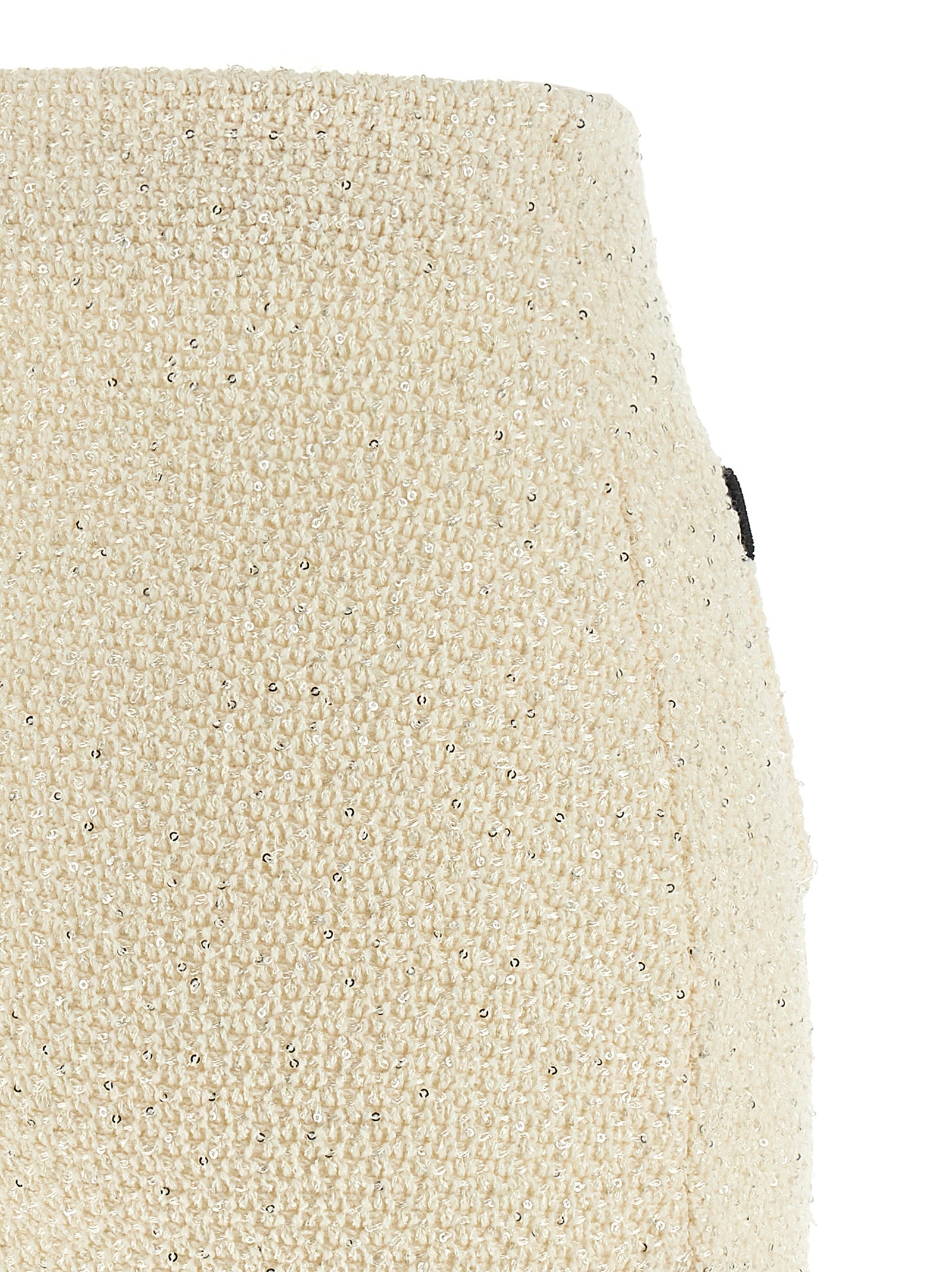 Cream Sequin Knit Mini skirt White/black Cotton Polyester Wool