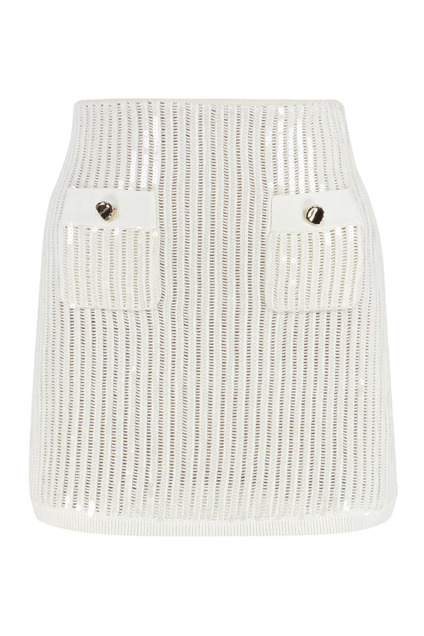 Knitted Mini Skirt White Cotton