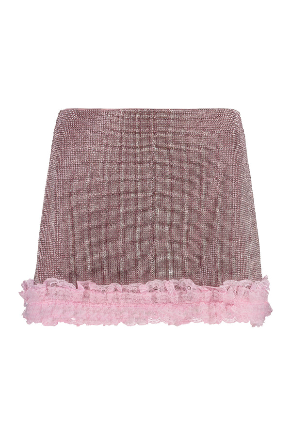 Mini Skirt Embellished Pink Polyester