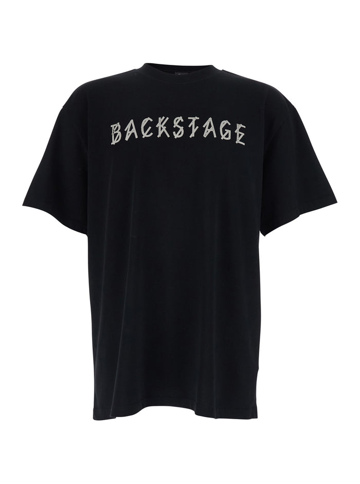Crew Neck T-shirt with Maxi Logo on Front and Back in Black Cotton for Men Tshirts Polo Shirts