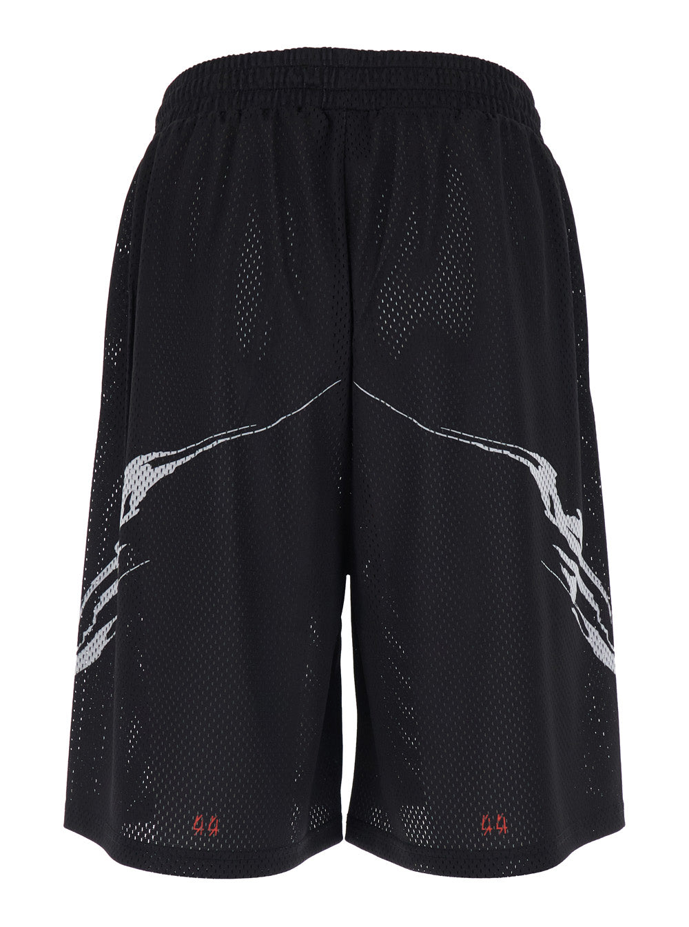Black Tech Fabric Shorts with Perforated Design and Elastic Waist Polyester Bermuda