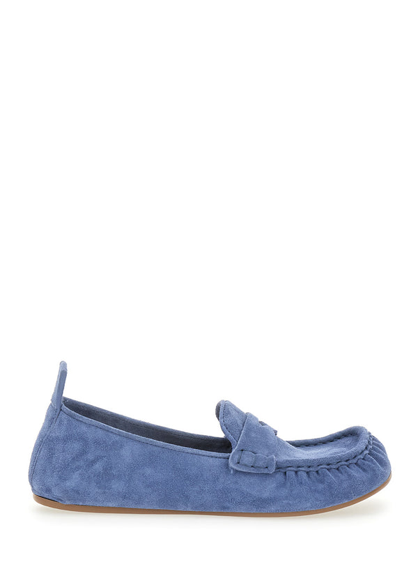 Loafers, Blue Suede Calf Leather
