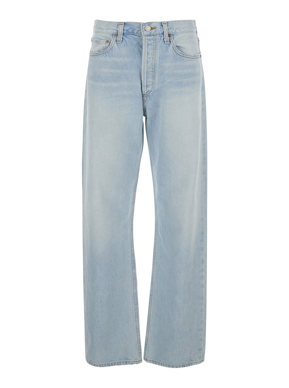 Light Blue Jeans With Logo Patch On The Back Denim For Women