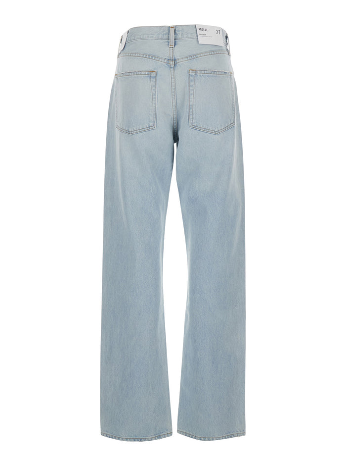 Light Blue Jeans With Logo Patch On The Back Denim For Women
