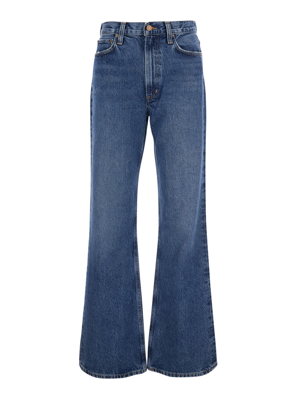 Wide Five-Pocket Jeans, Blue Denim Cotton