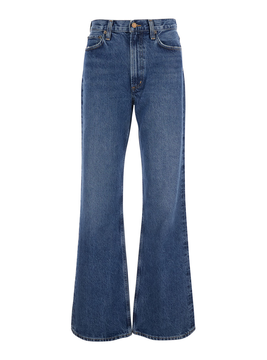 Wide Five-Pocket Jeans, Blue Denim Cotton