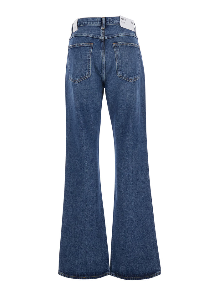 Wide Five-Pocket Jeans With Bleach Effect Blue Denim Blu