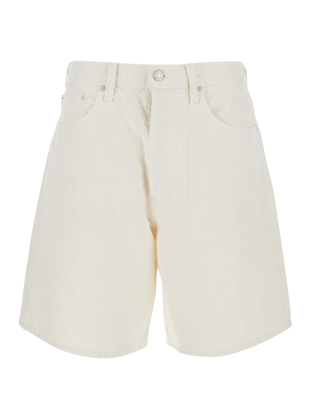 White Shorts With Frayed Hem And Front Pockets. They Feature A Zip Button Closure. Five-Pocket Design. Made Of Cotton. Womens. Bermuda