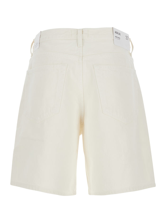 White Shorts With Frayed Hem And Front Pockets. They Feature A Zip Button Closure. Five-Pocket Design. Made Of Cotton. Womens. Bermuda
