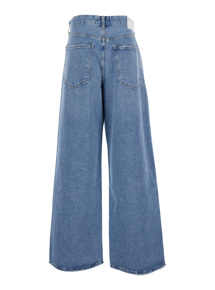 Womens Blue Denim Jeans with Foldable Design and Hidden Zip Closure Blu Regenerative Cotton