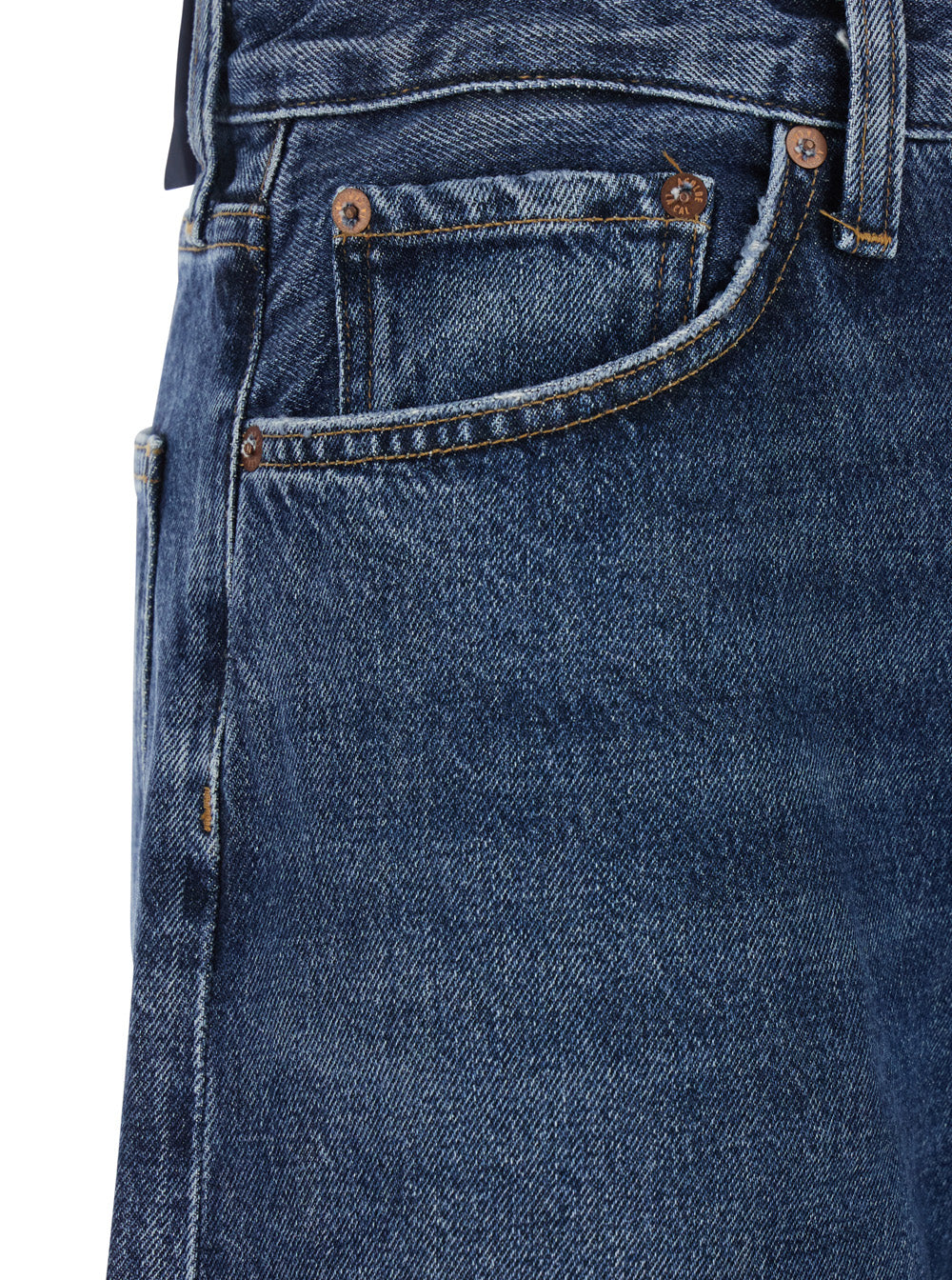 Womens Blue Denim Arc Jeans with Logo Patch on the Back and Wide Leg Blu Regenerative Cotton