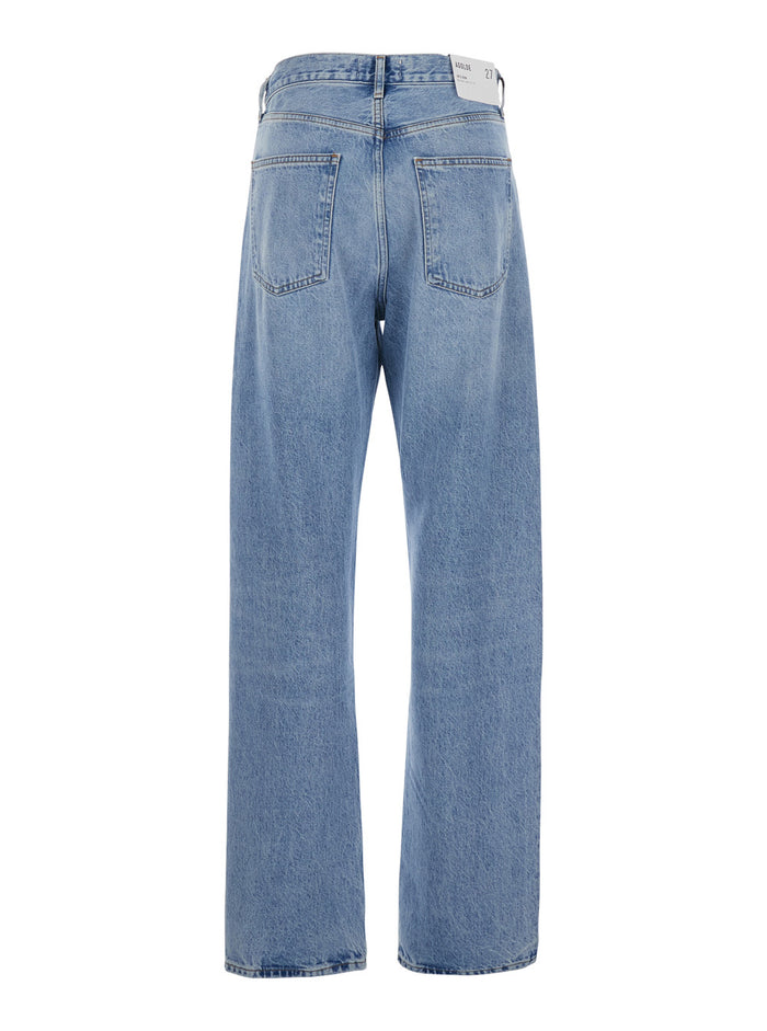 Blue Jeans With Bleached Effect, Five-Pocket Design, Denim Cotton, Men Blu
