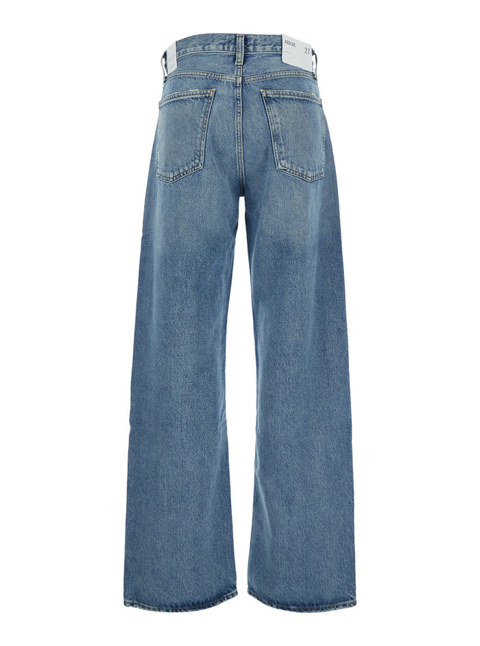 Asymmetrical Wide Leg Jeans in Blue Denim for Women Blu Regenerative Cotton Lyocell