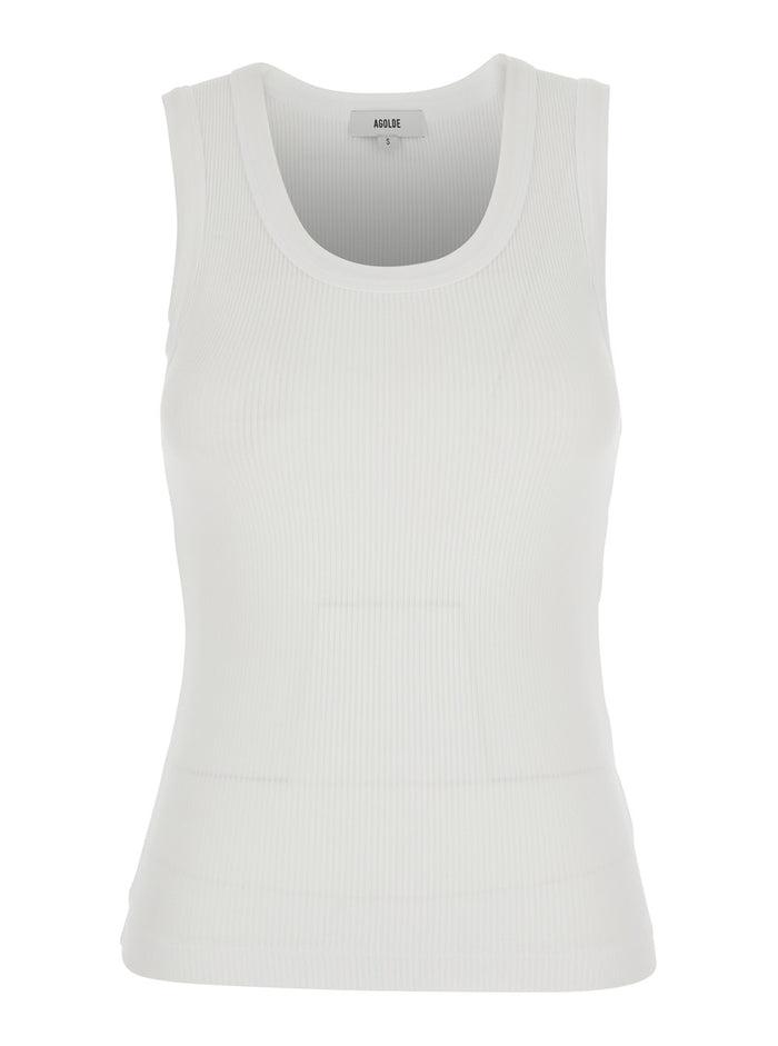 Top Poppy Sleeveless with U-Neck in White Cotton for Women Organic Tencel Spandex Tops