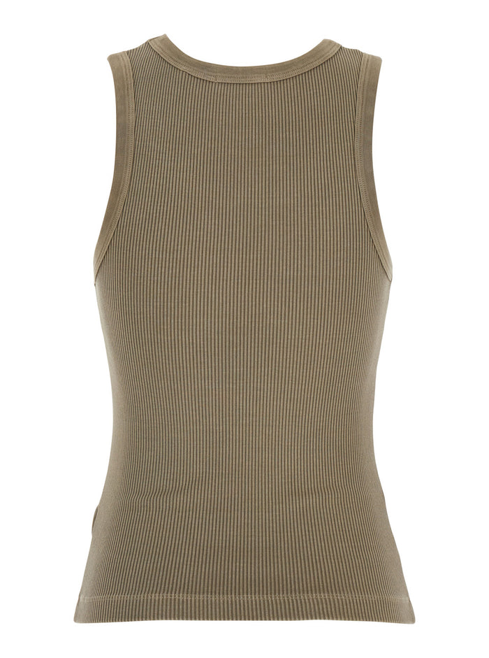 Top poppy tank in trail Green with Round Neck and Short Sleeves Cotton Tencel Women Organic Spandex Tops