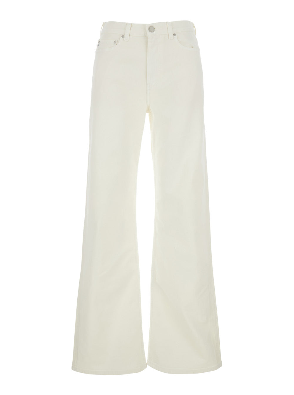 White Jeans With Belt Loops And Logo Patch On The Rear Denim Woman