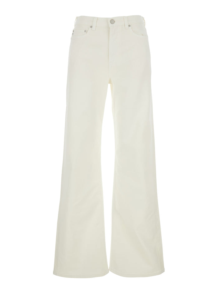 White Jeans With Belt Loops And Logo Patch On The Rear Denim Woman