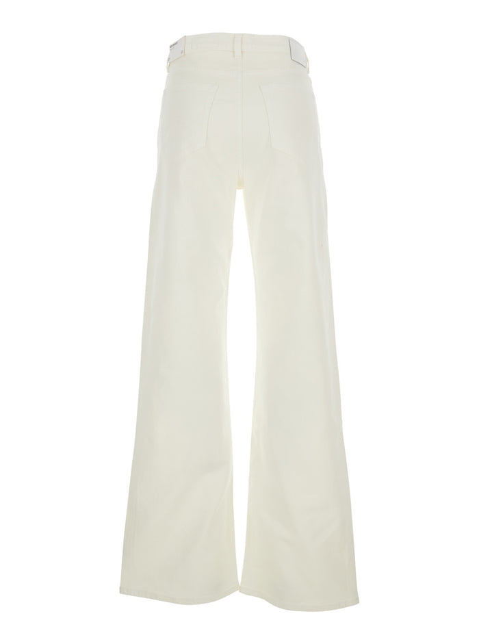 White Jeans With Belt Loops And Logo Patch On The Rear Denim Woman